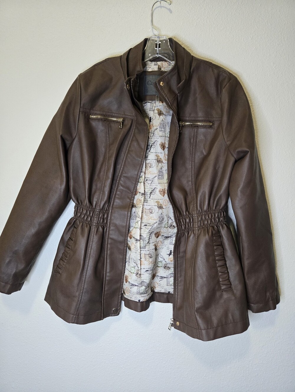 Ci Sono by Cavalini Brown Faux Leather Jacket - Cinched Waist Medium